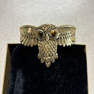 Lucky Brand Vintage Owl Cuff- Gold tone/Brass w/Tiger eye eyes stones& crystals